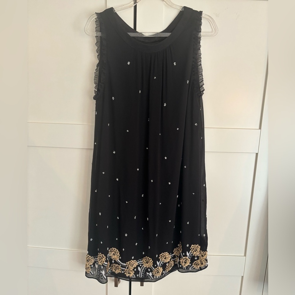 Alice + Olivia Black Floral Beaded Silk Dress Size Small